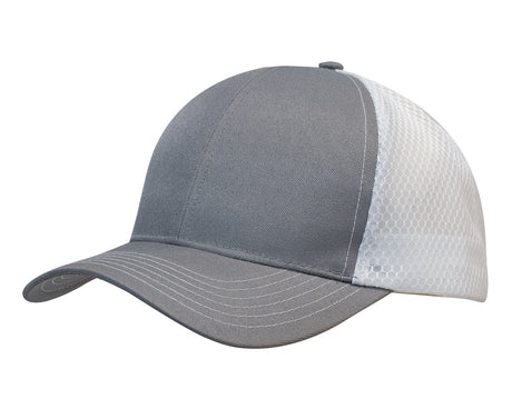 3972-Light Brushed Poly Cotton Marle Cap with Honeycomb Mesh Back