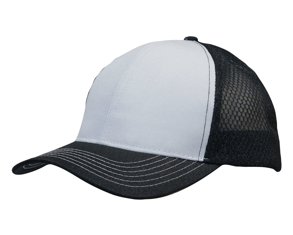 3972-Light Brushed Poly Cotton Marle Cap with Honeycomb Mesh Back