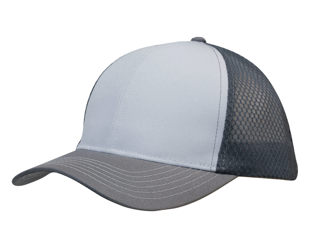 3972-Light Brushed Poly Cotton Marle Cap with Honeycomb Mesh Back