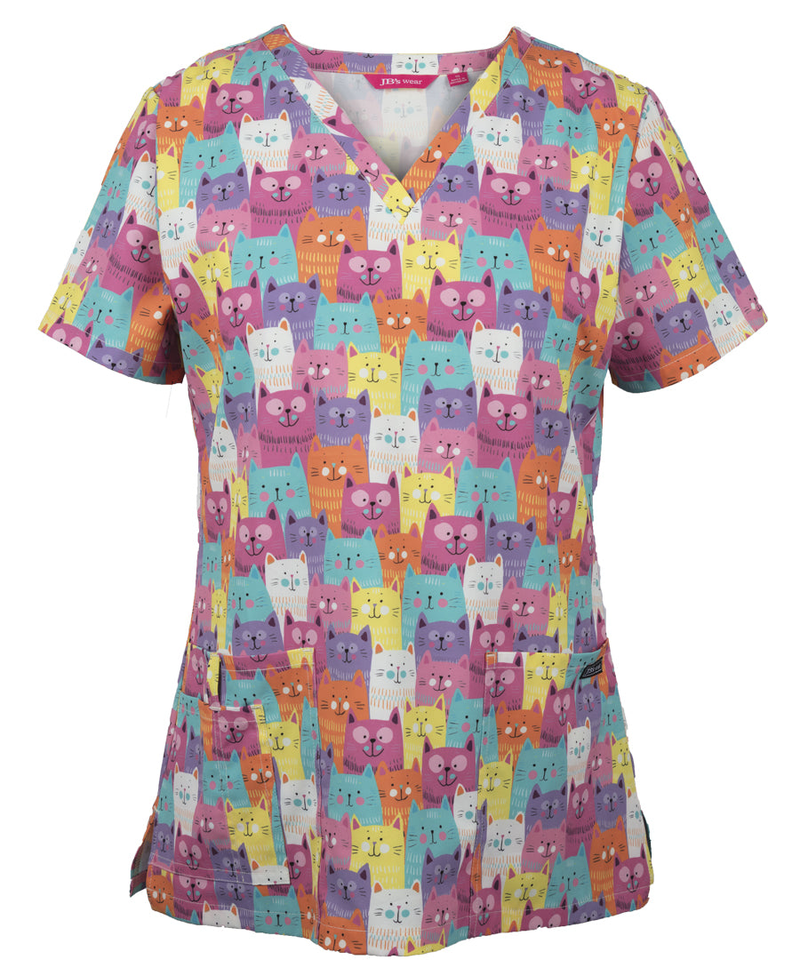 4STP1-Jb'S Ladies Scrub Top Printed