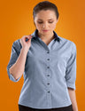 534-Womens Stretch Slim Fit 3/4 Sleeve Micro Check