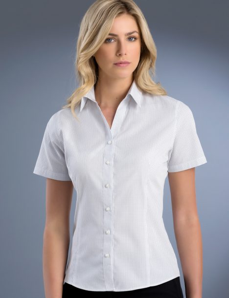 725-Womens Slim Fit Short Sleeve Mini Check