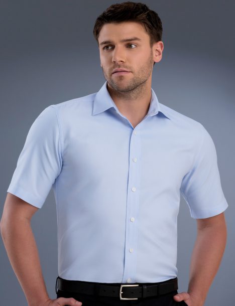 839-Mens Slim Fit Short Sleeve Pinpoint Oxford