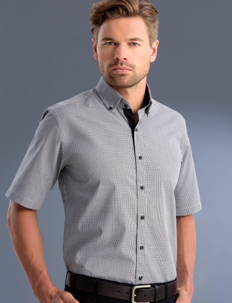 873-Mens Slim Fit Short Sleeve Small Check