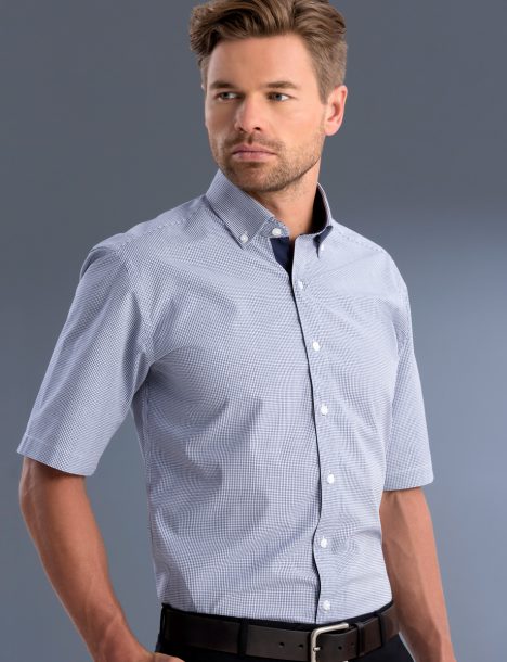 877-Mens Slim Fit Short Sleeve Square Check