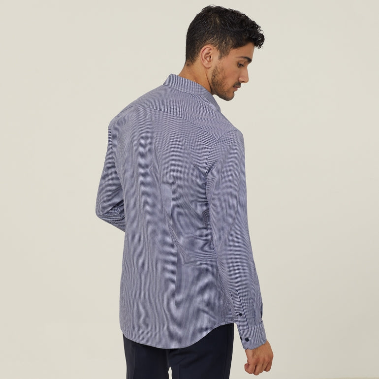 MEN'S AVIGNON GINGHAM CHECK STRETCH LONG SLEEVE SLIM SHIRT