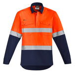ZW143-Mens Orange Flame Hi Vis Closed Front Shirt - Hoop Taped