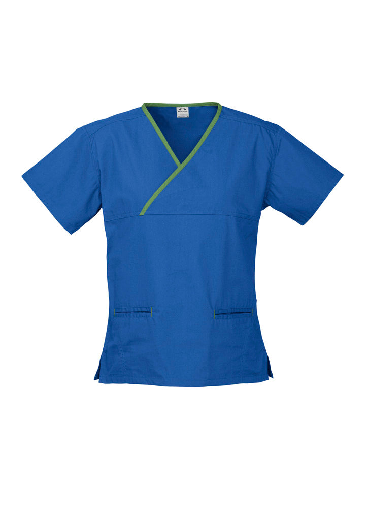 H10722-Ladies Contrast Crossover Scrubs Top