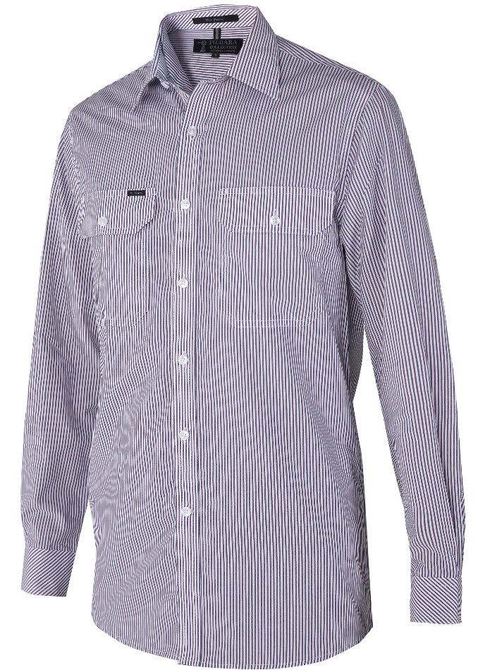 RMPC058-Men's Front Flap Dual Pocket, Classic Fit, Long Sleeve Denim Shirt