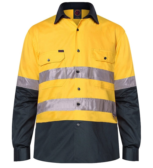 RM1050R-2 Tone Open Front L/S Shirt with 3M 8910 Reflective Tape