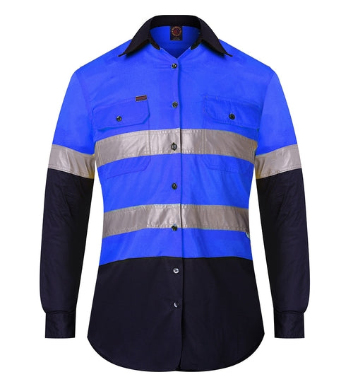 RM208V2R-Ladies 2 Tone Vented Light Weight Open Front L/S Shirt with 3M 8910 Reflective Tape