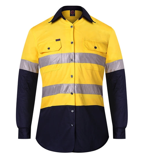 RM208V2R-Ladies 2 Tone Vented Light Weight Open Front L/S Shirt with 3M 8910 Reflective Tape