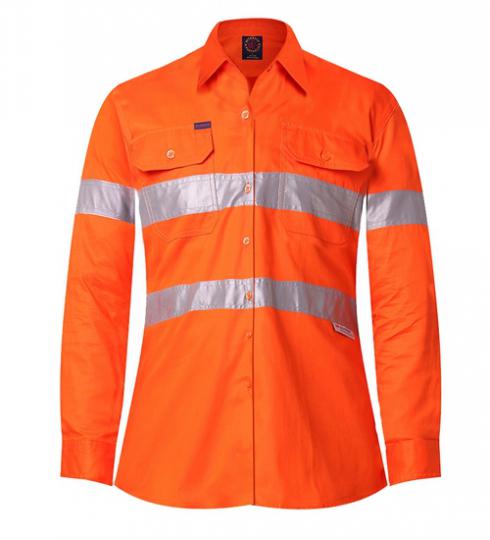 RM208V3R-Ladies Vented Light Weight Open Front L/S Shirt with 3M 8910 Reflective Tape