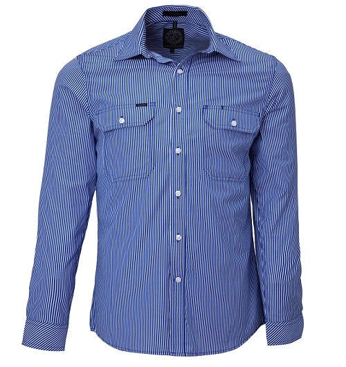 RMPC010-Men's Front Flap Dual Pocket, Classic Fit, L/S Shirt STRIPE