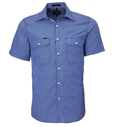 RMPC010S-Men's Front Flap Dual Pocket, Classic Fit, S/S Shirt STRIPE