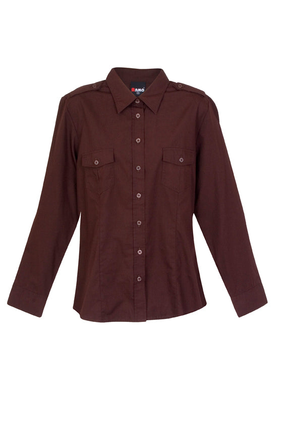 S002FL-Ladies Military Long Sleeve  Shirt