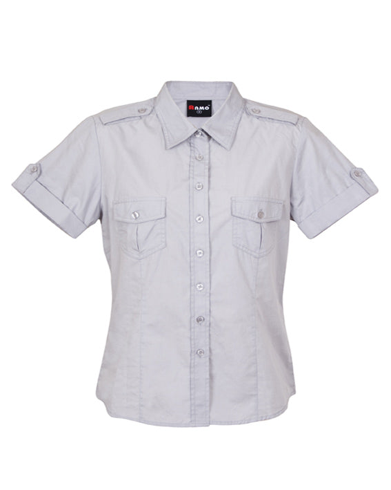 S002FS-Ladies Military Short Sleeve  Shirt