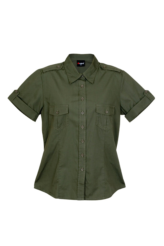 S002FS-Ladies Military Short Sleeve  Shirt