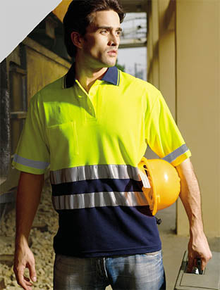 SP1249-High-Vis S/S Polyface / Cotton Back Polo With Reflective Tap