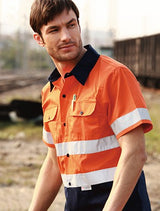 SS1231-Hi-Vis S/S Cotton Drill Shirt With Reflective Tape