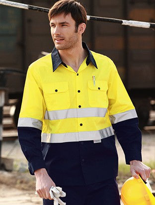 SS1232-Hi-Vis L/S Cotton Drill Shirt With Reflective Tape