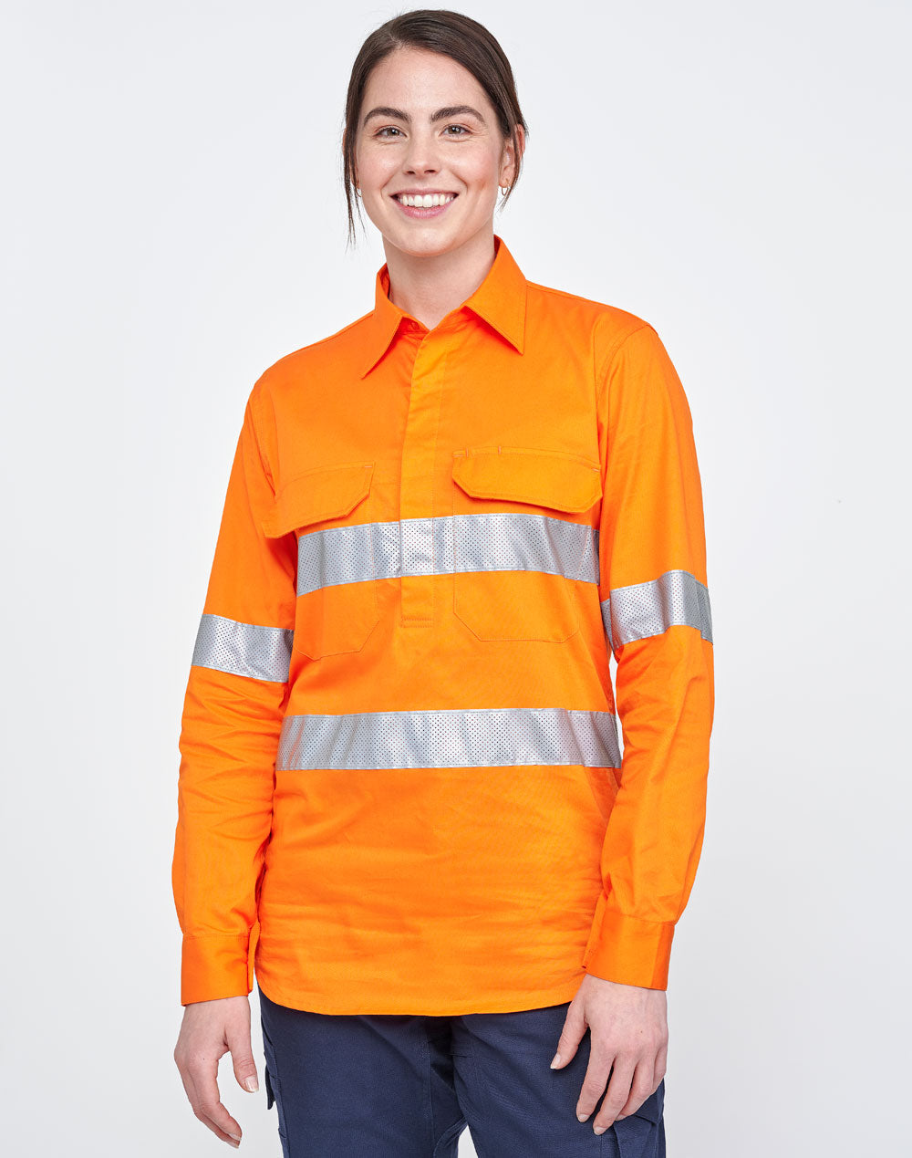 SW87 UNISEX HI-VIS COOL BREEZE CLOSED FRONT LS SHIRT WITH  PERFORATED TAPE