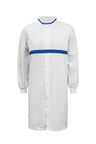WJ3197-FOOD INDUSTRY LONG LENGTH DUSTCOAT WITH MANDARIN COLLAR, CONTRAST TRIMS ON COLLAR AND CHEST, LONG SLEEVE  WITH CUFF