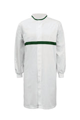 WJ3197-FOOD INDUSTRY LONG LENGTH DUSTCOAT WITH MANDARIN COLLAR, CONTRAST TRIMS ON COLLAR AND CHEST, LONG SLEEVE  WITH CUFF