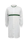WJ3197-FOOD INDUSTRY LONG LENGTH DUSTCOAT WITH MANDARIN COLLAR, CONTRAST TRIMS ON COLLAR AND CHEST, LONG SLEEVE  WITH CUFF
