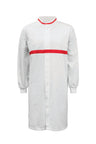 WJ3197-FOOD INDUSTRY LONG LENGTH DUSTCOAT WITH MANDARIN COLLAR, CONTRAST TRIMS ON COLLAR AND CHEST, LONG SLEEVE  WITH CUFF
