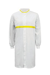 WJ3197-FOOD INDUSTRY LONG LENGTH DUSTCOAT WITH MANDARIN COLLAR, CONTRAST TRIMS ON COLLAR AND CHEST, LONG SLEEVE  WITH CUFF