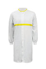 WJ3197-FOOD INDUSTRY LONG LENGTH DUSTCOAT WITH MANDARIN COLLAR, CONTRAST TRIMS ON COLLAR AND CHEST, LONG SLEEVE  WITH CUFF