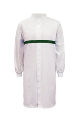 WJ3198-Food Industry Long Length Dustcoat With Mandarin Collar, Contrast Trims On Chest