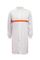 WJ3198-Food Industry Long Length Dustcoat With Mandarin Collar, Contrast Trims On Chest