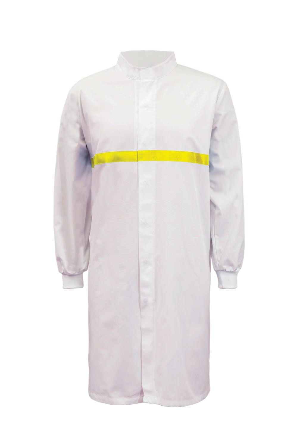 WJ3198-Food Industry Long Length Dustcoat With Mandarin Collar, Contrast Trims On Chest