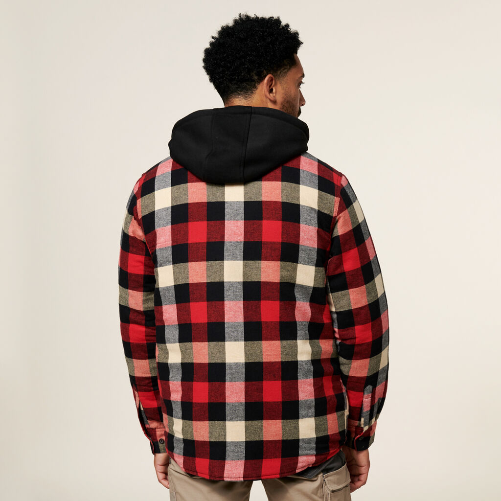 QUILTED FLANNEL HOODED SHACKET