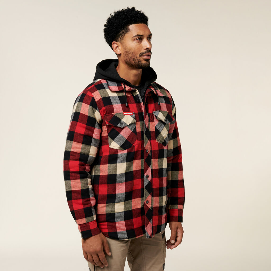 QUILTED FLANNEL HOODED SHACKET