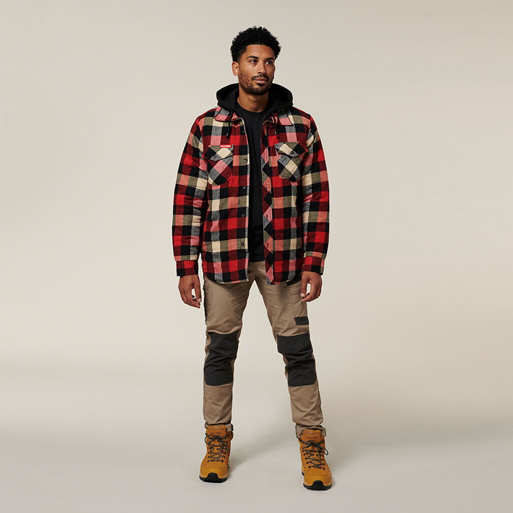 QUILTED FLANNEL HOODED SHACKET