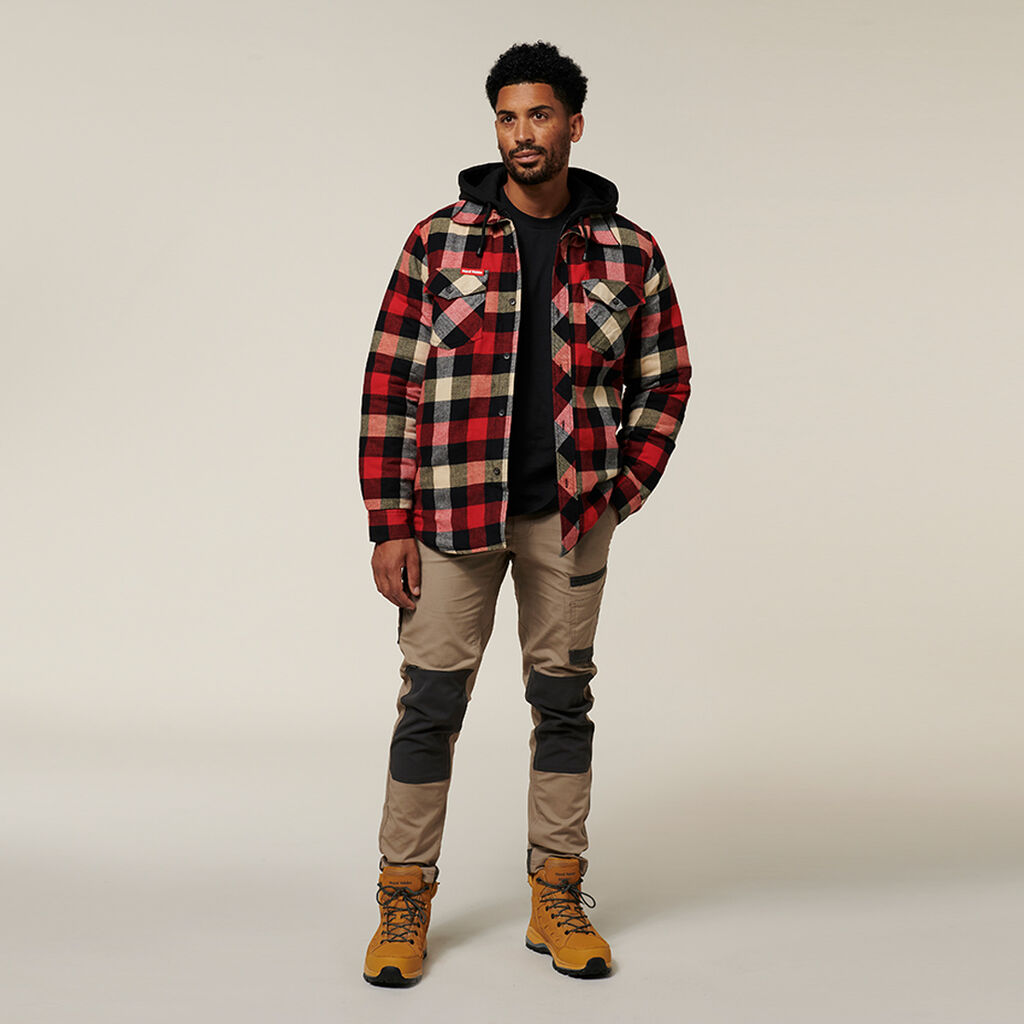 QUILTED FLANNEL HOODED SHACKET