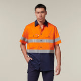 Y07754-Hard Yakka Core Mens Short Sleeve Hi Vis 2 Tone Taped Vented Shirt