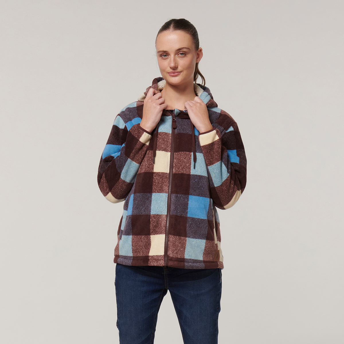 Y08522-Hard Yakka Womens Check Zoodie