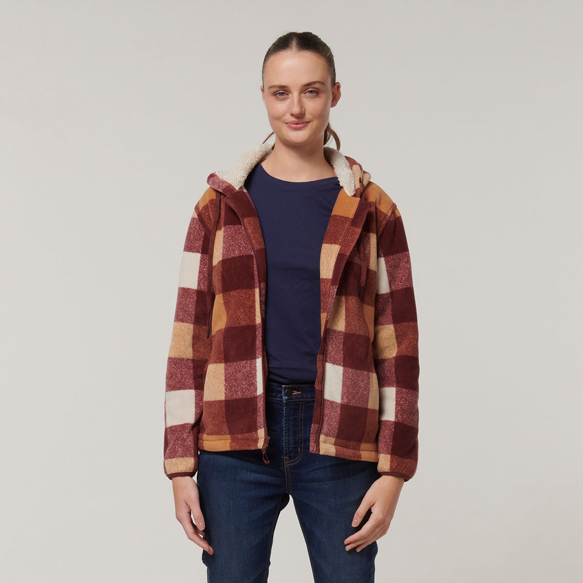 Y08522-Hard Yakka Womens Check Zoodie