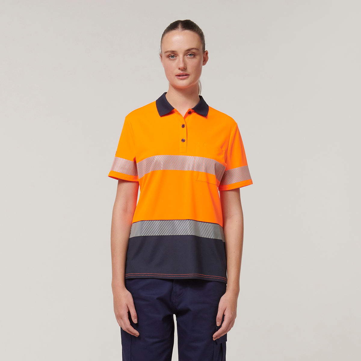 Y08602-Hard Yakka Womens Short Sleeve Hi Vis Taped Polo