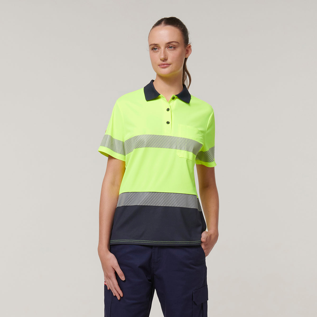 Y08602-Hard Yakka Womens Short Sleeve Hi Vis Taped Polo