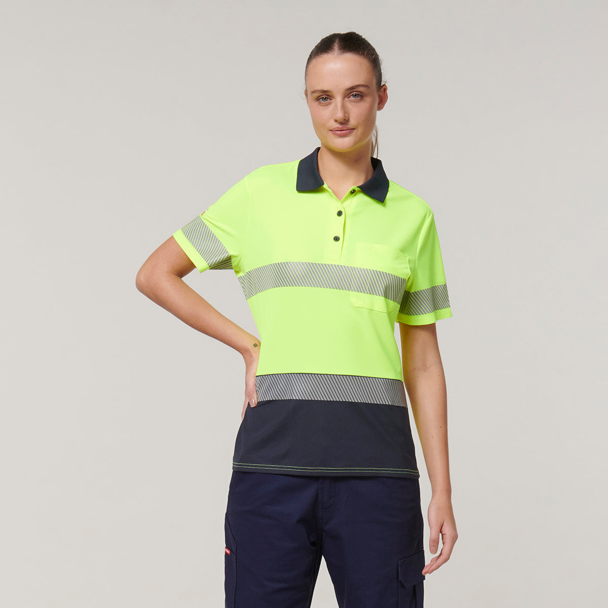 Y08602-Hard Yakka Womens Short Sleeve Hi Vis Taped Polo