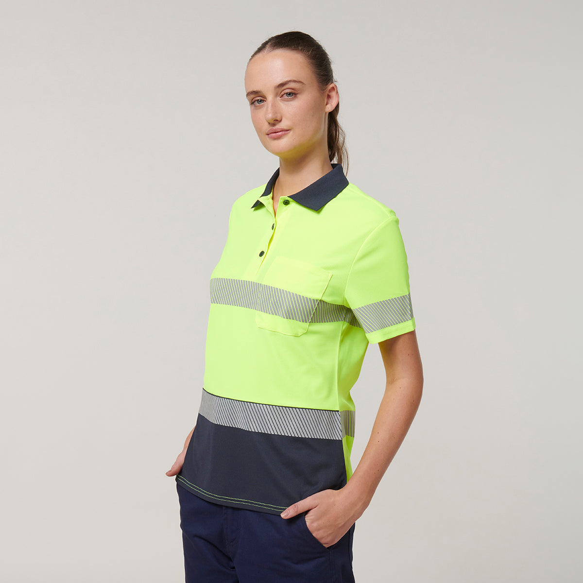 Y08602-Hard Yakka Womens Short Sleeve Hi Vis Taped Polo