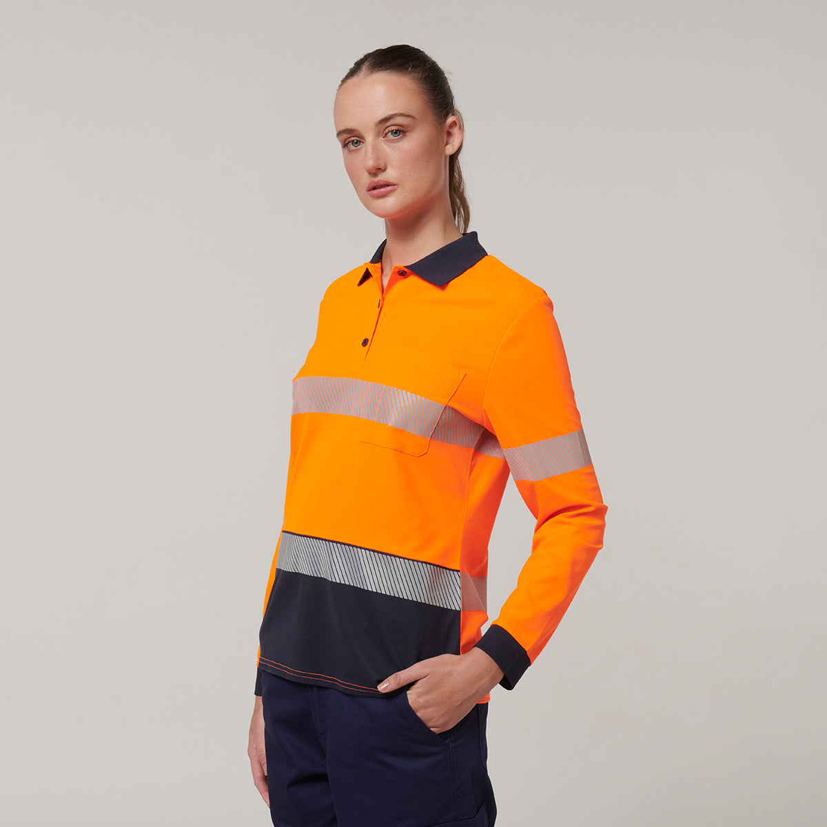 Y08604-Hard Yakka Womens Long Sleeve Hi Vis Taped Polo