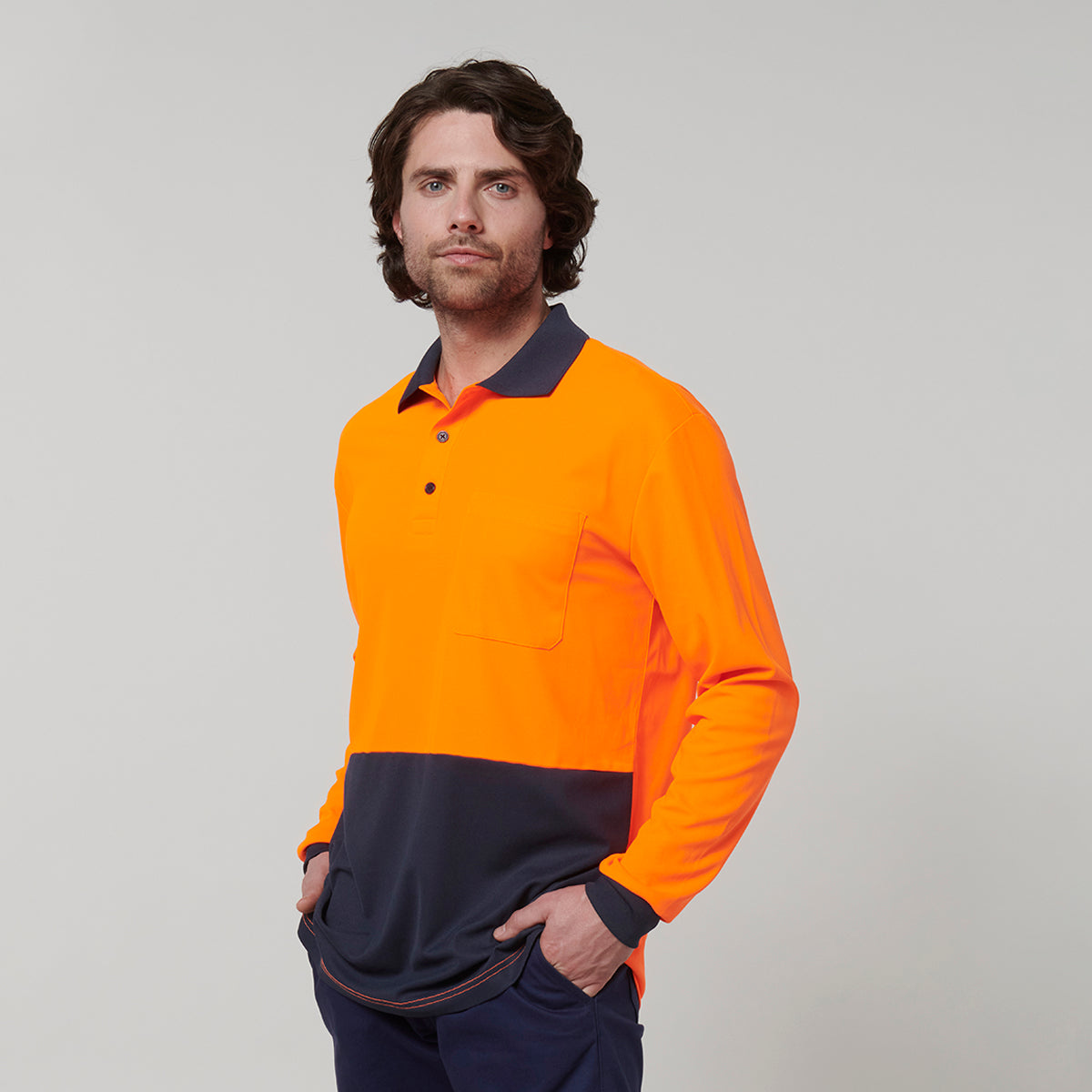 Y19617-Hard Yakka Mens Long Sleeve Hi Vis Polo