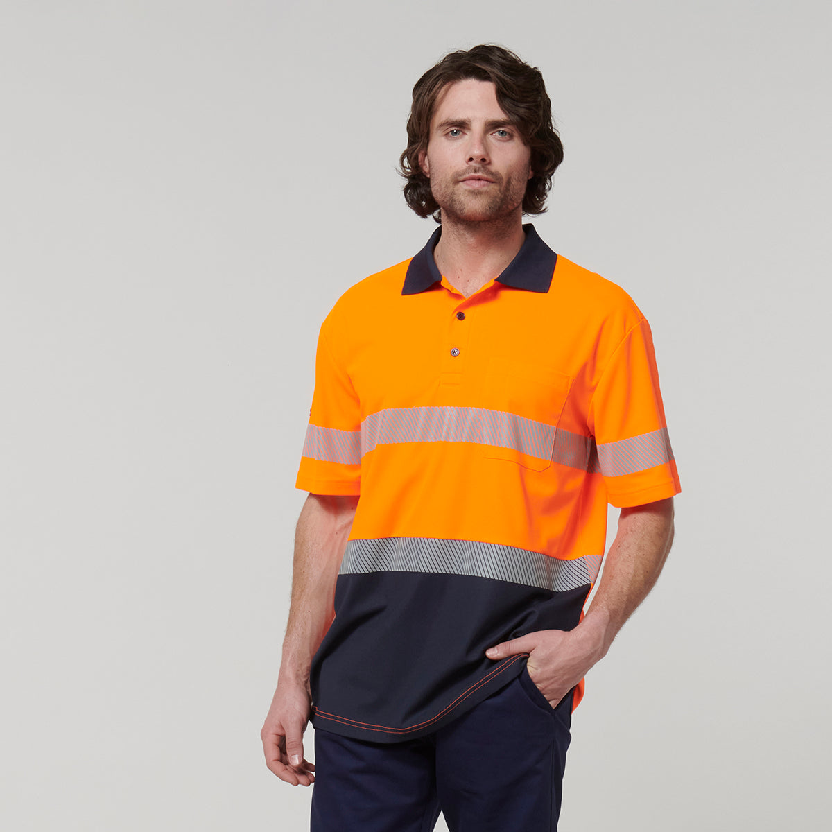 Y19618-Hard Yakka Mens Short Sleeve Hi Vis Taped Polo