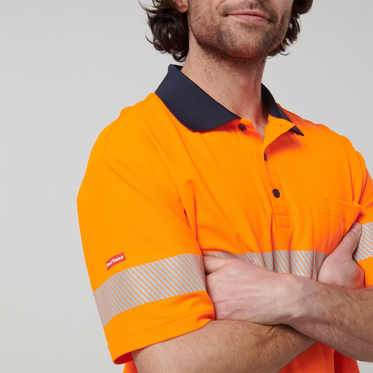 Y19618-Hard Yakka Mens Short Sleeve Hi Vis Taped Polo